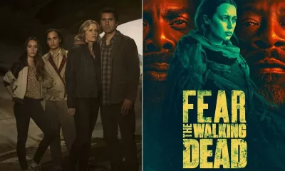 Montagem com os pôsteres das temporadas 1 e 7 de Fear the Walking Dead.