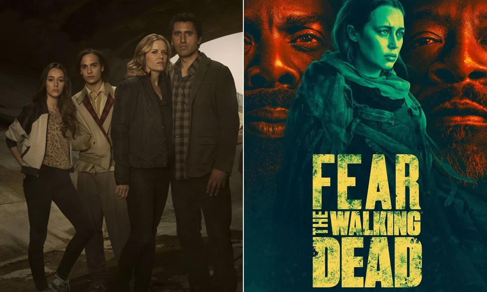 Montagem com os pôsteres das temporadas 1 e 7 de Fear the Walking Dead.