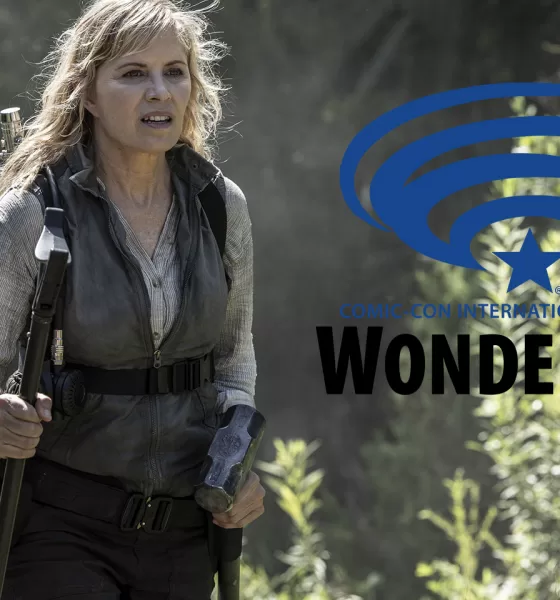 Montagem com imagem de Madison em cena da 8ª temporada de Fear the Walking Dead e a logo da WonderCon.